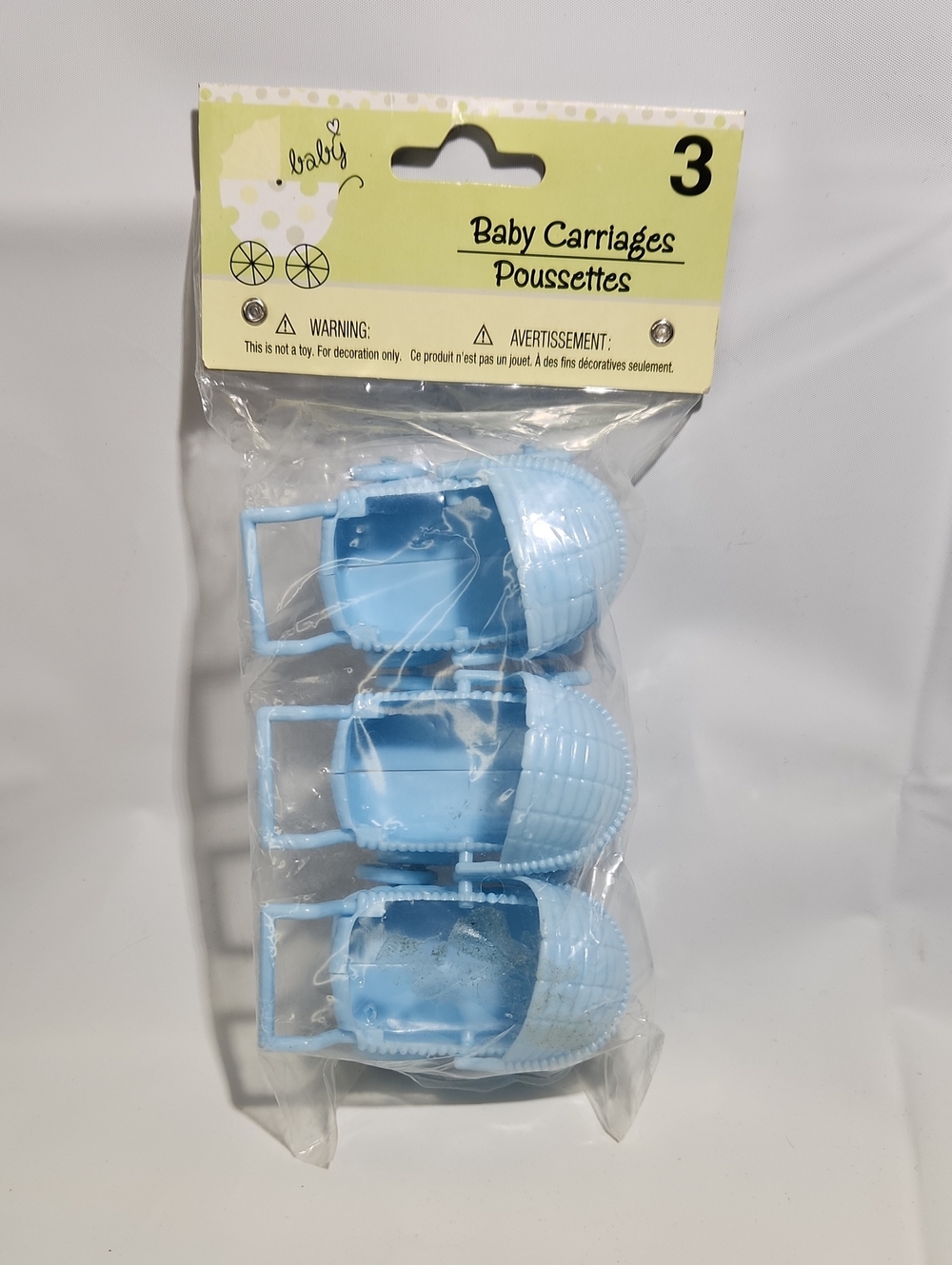 3 Pack Of Tiny Light Blue Plastic Baby Carriages